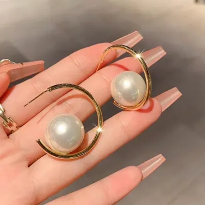 Vintage Large Pearl Hoop Drop Earrings 